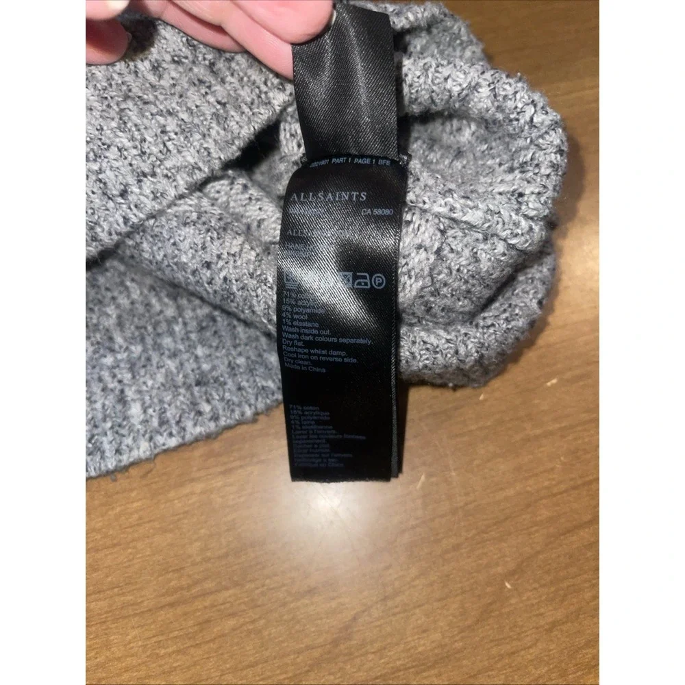 Allsaints Hoodie Pullover Sweater Men M Gray Speckled Kangaroo Pocket Long Sleev
